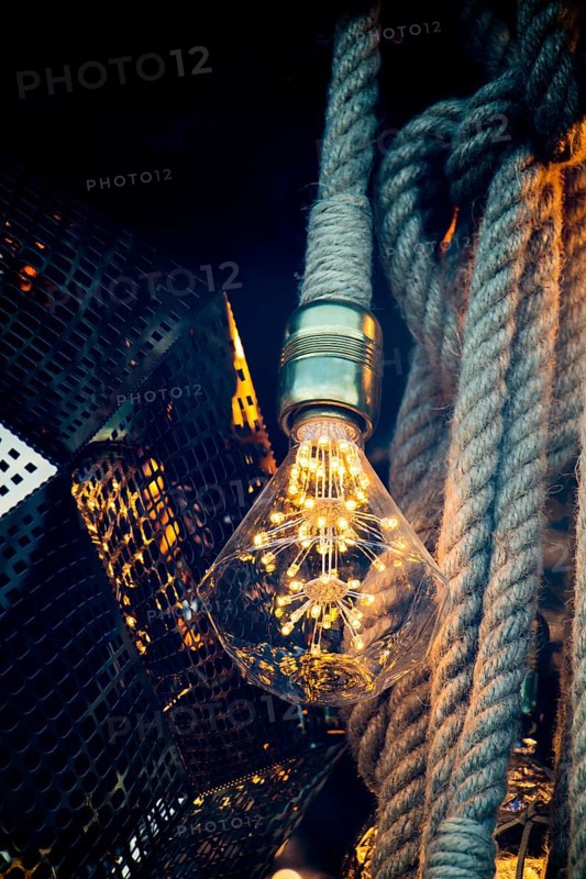 Decorative antique edison style filament light bulbs hanging