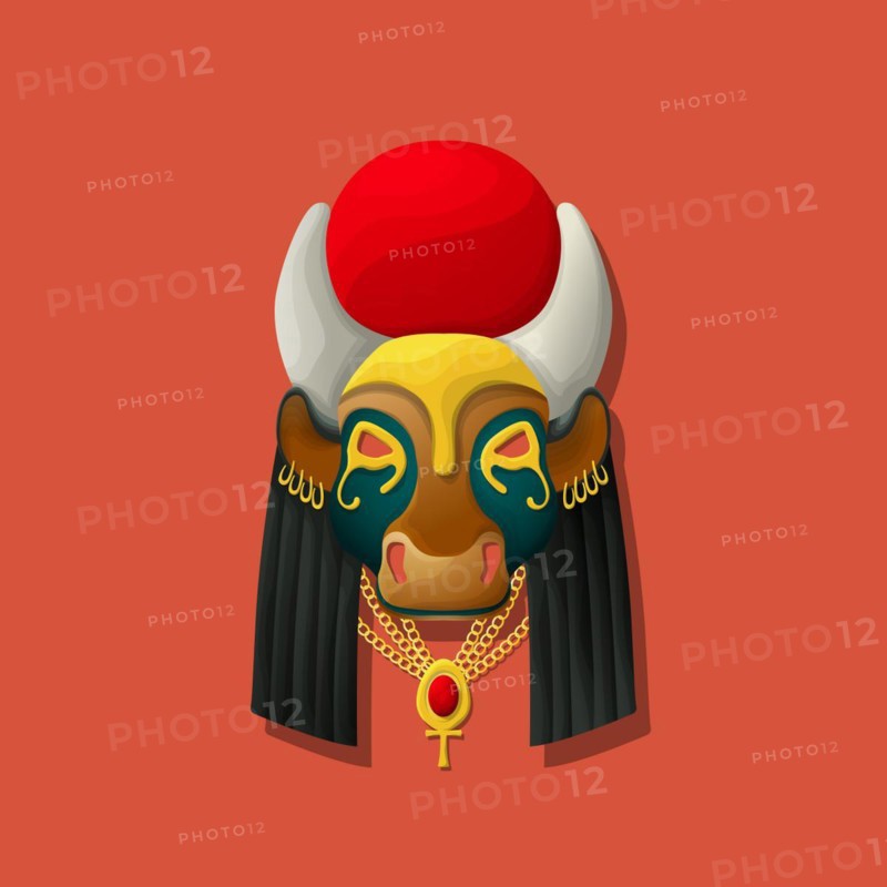 Mask of the Egyptian goddess Hesat, vector illustration