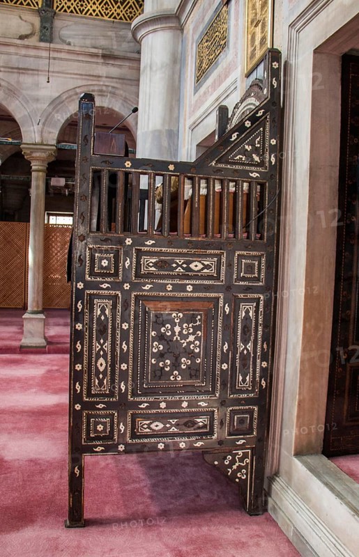 Wooden minbar, sermon pulpit of Ottoman times in mosque