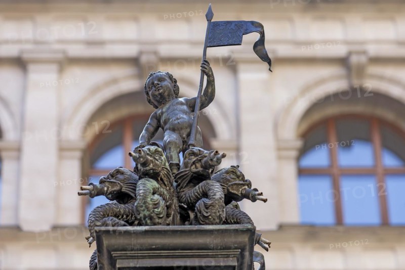 Detail of the putti fountain, 1549, courtyard of the Old Town Hall, Nuremberg, Middle Franconia Bavaria, Germany, Europe