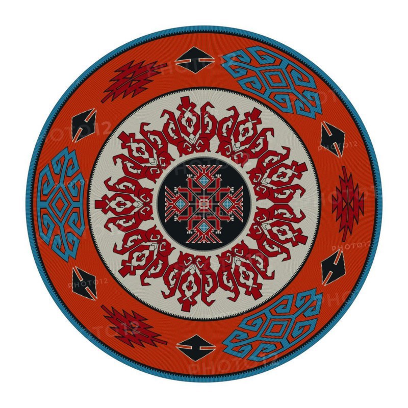 Traditional Kilim round decorative element, vector template