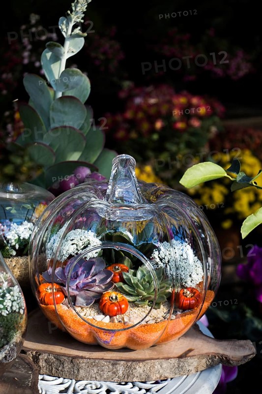 The glass Flower pot with beautiful fake flowers in it