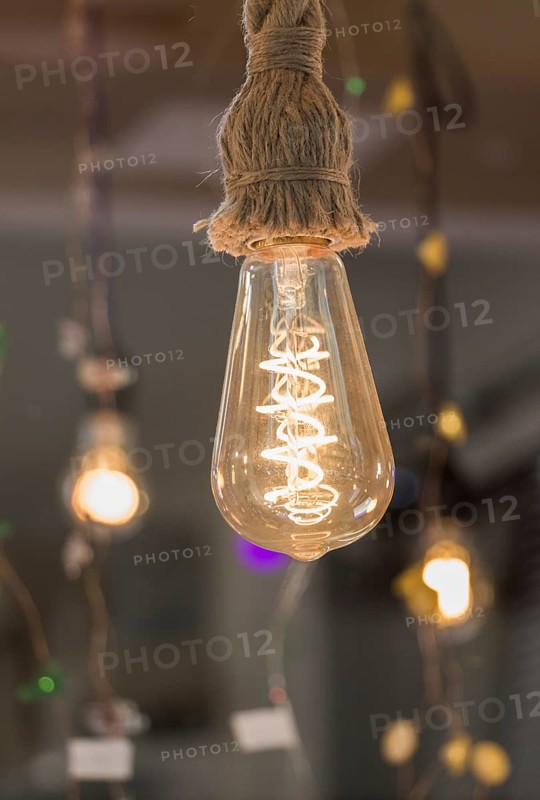Decorative antique edison style filament light bulbs hanging