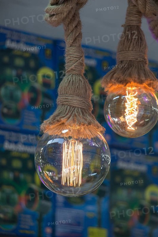 Decorative antique edison style filament light bulbs hanging