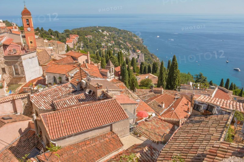 Village of Roquebrune-Cap-Martin on the Mediterranean coast near Monaco. Provence Alps Cote dAzur, Maritime Alps, Nice