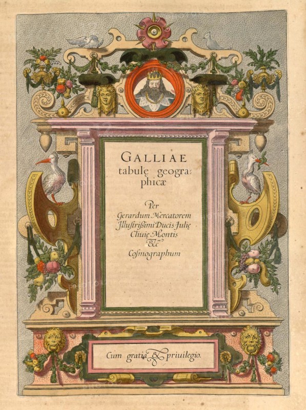 Atlas, map from 1623, Gaul, France, intertitle in the atlas, digitally restored reproduction from an engraving by Gerhard Mercator, born as Gheert Cremer, 5 March 1512, 2 December 1594, geographer and cartographer, Europe