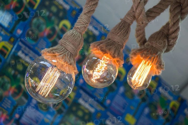 Decorative antique edison style filament light bulbs hanging