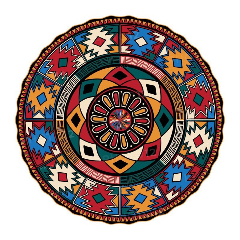 Decorative round tribal design element over white background, vector illustration