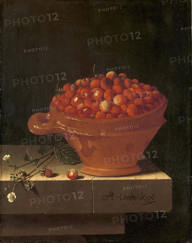 A Bowl of Strawberries on a Stone Pedestal, Painting by Adriaen Coorte