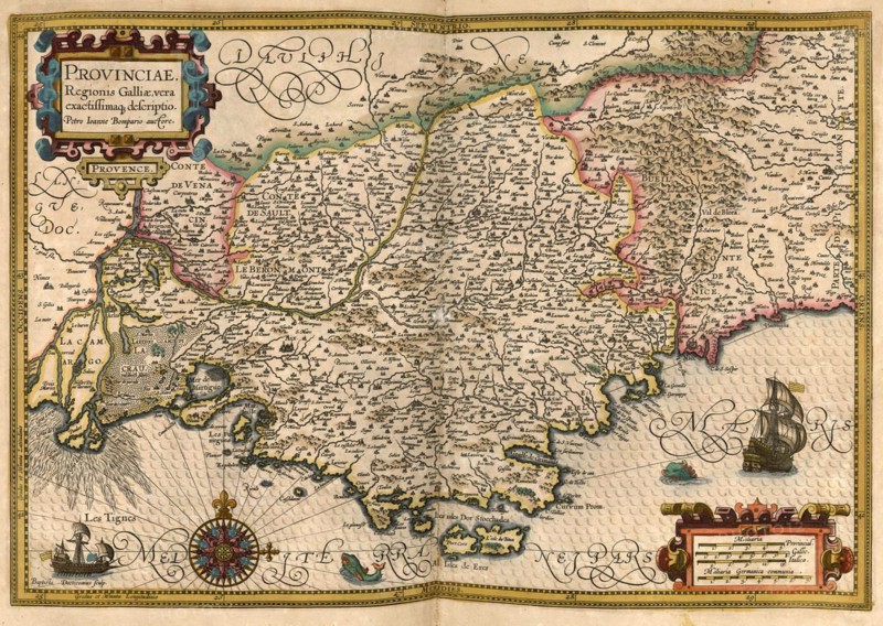Atlas, map from 1623, provinciae, Provence, France, digitally restored reproduction from an engraving by Gerhard Mercator, born Gheert Cremer, 5 March 1512, 2 December 1594, geographer and cartographer, Europe