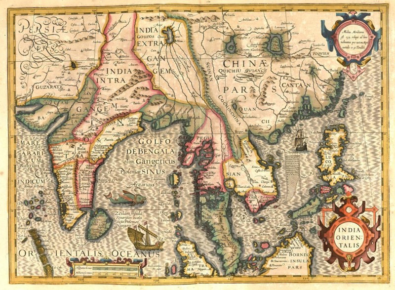 Atlas, map from 1623, Bay of Bengal, India, Siam, Thailand, Sumatra, Asia, digitally restored reproduction from an engraving by Gerhard Mercator, born as Gheert Cremer, 5 March 1512, 2 December 1594, geographer and cartographer, Asia