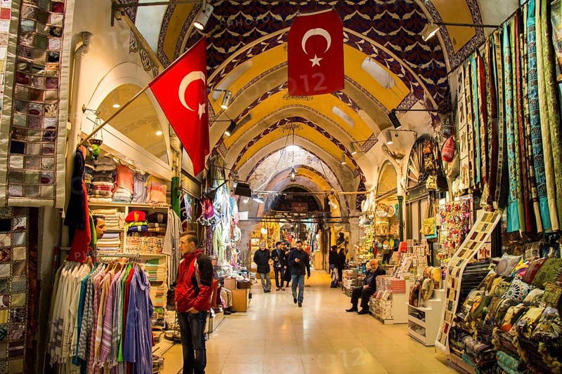 View of the shops in the Grand Bazaar in Istanbul