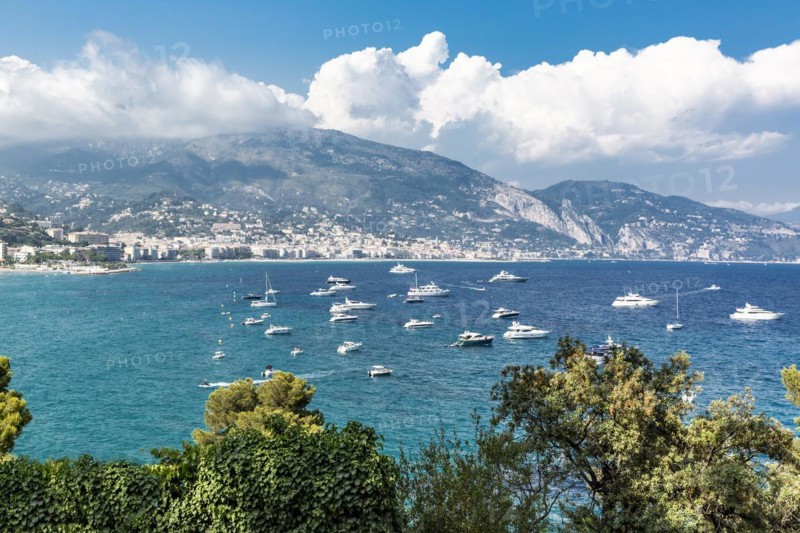 View from Roquebrune Cap Martin on Menton, Cote d Azur, Mediterranean Sea, France, Europe