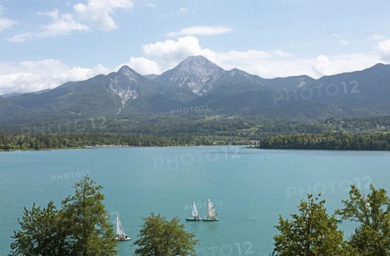 Mount Mittagskogel and Faaker See, Villach and Finkenstein municipalities, Carinthia, Austria, Europe