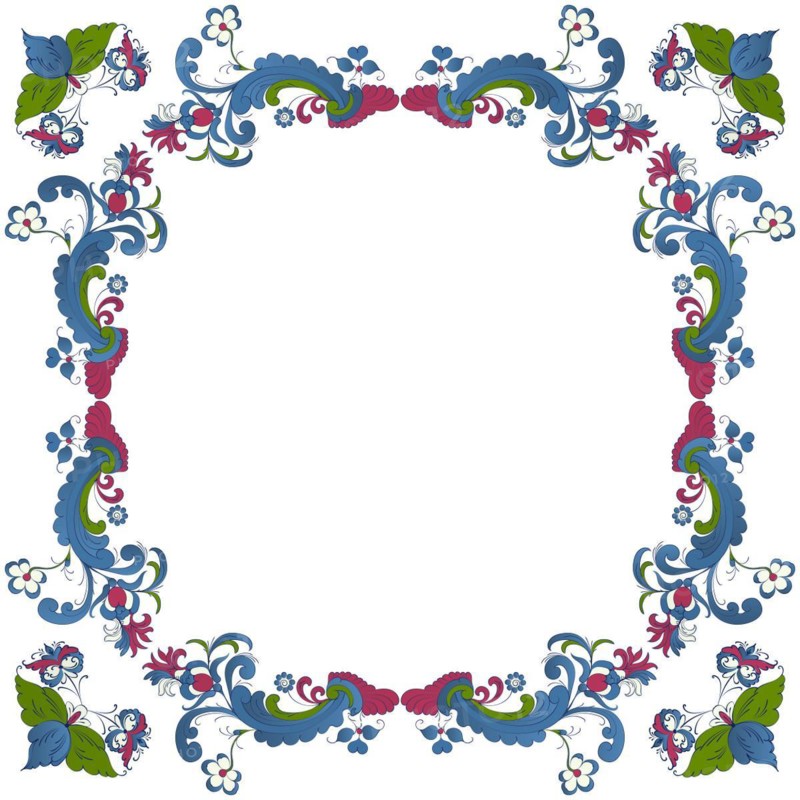Vector floral frame with traditional Norwegian Rosemaling motif