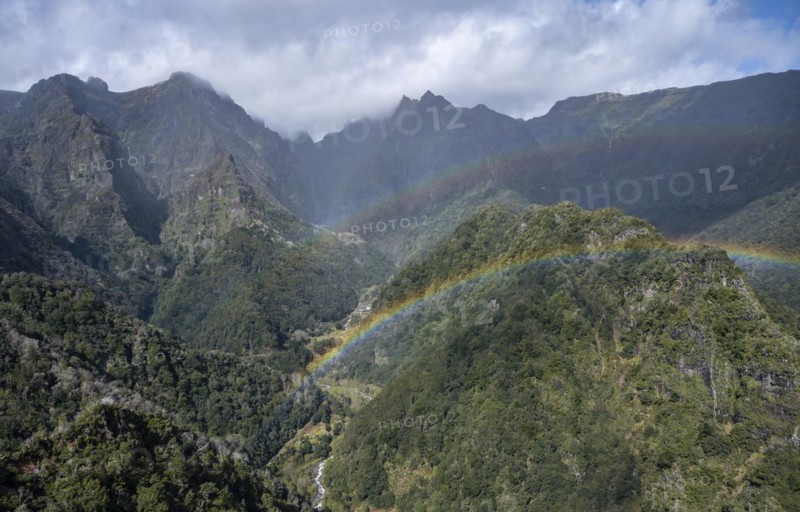 Double Rainbow, Miradouro dos Balcoes, Ribeira da Metade Mountain Valley and the Central Mountains, Madeira, Portugal, Europe