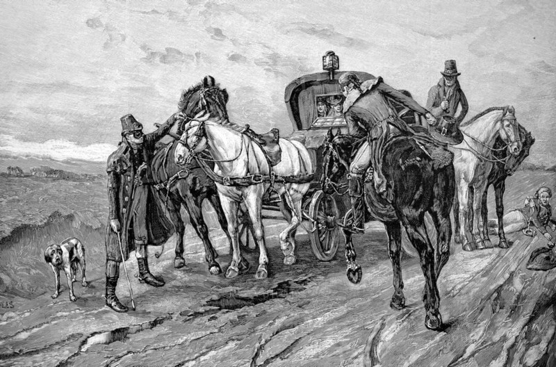 Travelling by horse-drawn carriage in the Middle Ages, Historical, digitally restored reproduction from a 19th century original