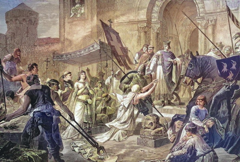 The Trial by Fire of St. Cunegonde of Luxembourg, Empress of the Holy Roman Empire by Marriage to the Holy Roman Emperor Henry II, Historical, digitally restored reproduction of a 19th century original