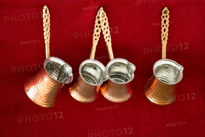 Turkish coffee pots made of metal in a traditional style
