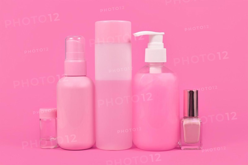 Various stereotype pink colored hygiene products marketed to women