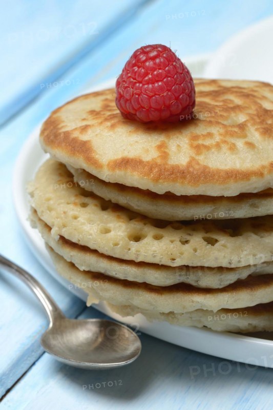 Blini, mini pancakes with fruit, blini