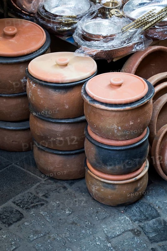 Traditional clay pottery in the market for sale in Istanbul in Turkey