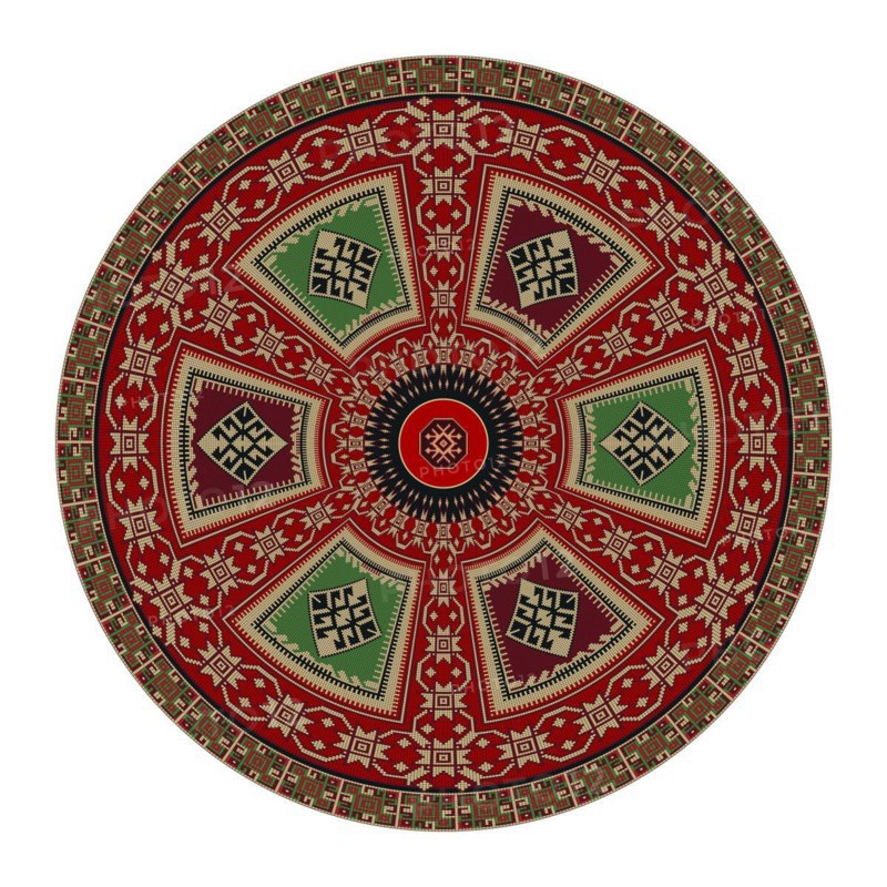 Traditional Kilim round decorative element, vector template