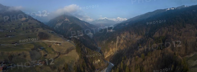 Salginatobel Bridge, educational object 1930s reinforced concrete bridge, engineering milestone ASCE, UNESCO World Heritage waiting list, drone image, Schiers Schuders, Praettigau, Graubuenden, Switzerland, Europe