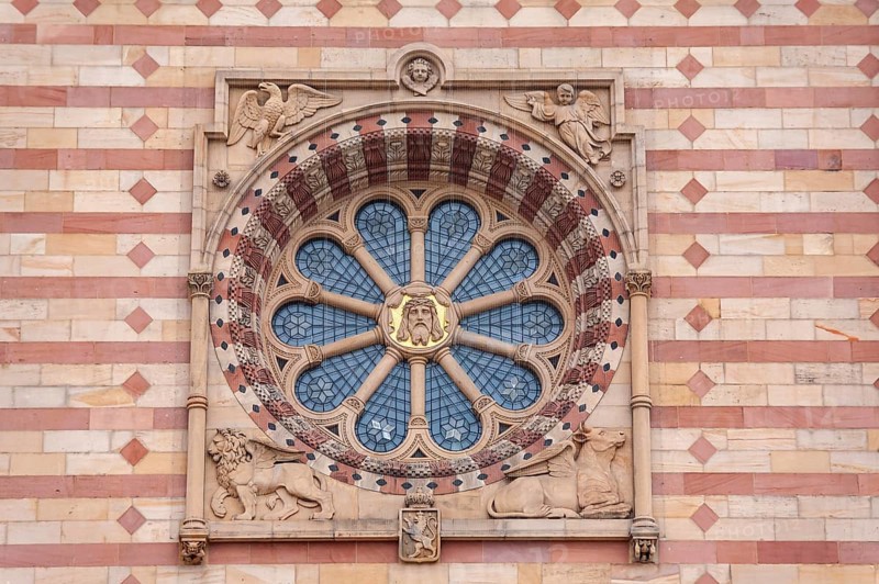 Rose window at the Cathedral of St. Mary and St. Stephen, Imperial Cathedral, Romanesque, UNESCO World Heritage Site, Speyer, Rhineland-Palatinate, Germany, Europe