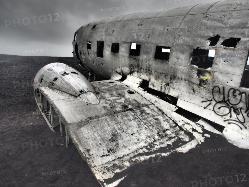 Plane wreckage on the lava beach of Solheimasandur, Iceland, Europe