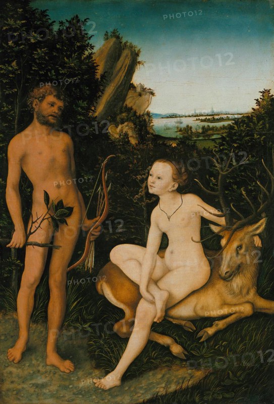 Apollo and Diana in the Forest, painting by Lucas Cranach the Elder, 4 October 1472, 16 October 1553, one of the most important German painters, graphic artists and letterpress printers of the Renaissance, Historical, digitally restored reproduction of a historical original