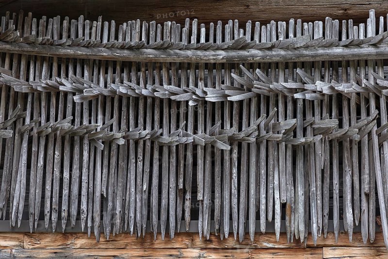 Huinzen, hay rack on an old farmhouse, Riezlern in Kleinwalsertal, Austria, Europe