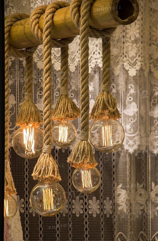 Decorative antique edison style filament light bulbs hanging
