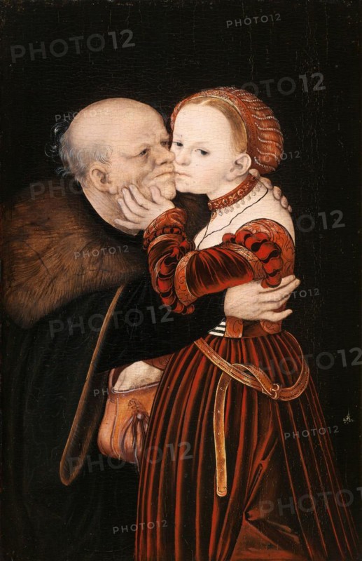 Unequal Couple, Old and Young, Old Man with Young Lover, Painting by Lucas Cranach the Elder, 4 October 1472, 16 October 1553, one of the most important German painters, graphic artists and letterpress printers of the Renaissance, Historical, digitally restored reproduction of a historical original