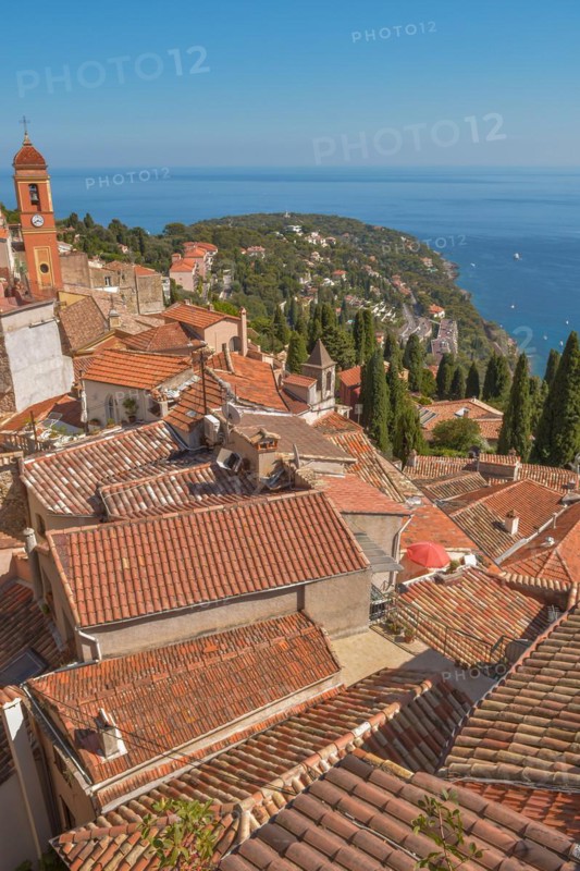 Village of Roquebrune-Cap-Martin on the Mediterranean coast near Monaco. Provence Alps Cote dAzur, Maritime Alps, Nice