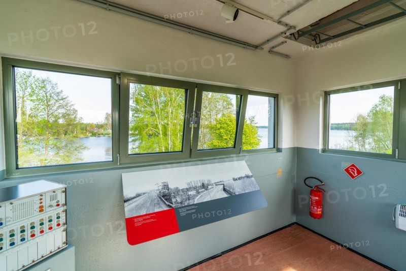 Interior of the Nieder Neuendorf border tower, watchtower and command post on the GDR border and Berlin Wall, Wall cycle path, Brandenburg, Germany, Europe