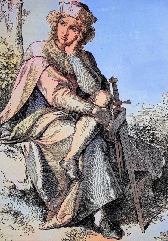 Walther von der Vogelweide is the most famous of the Middle High German lyric poets, Historical, digitally restored reproduction of an original from the 19th century, exact date unknown