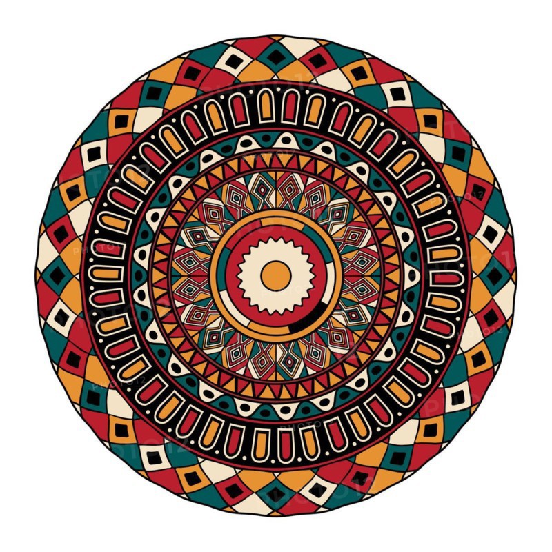 Decorative round tribal design element over white background, vector illustration