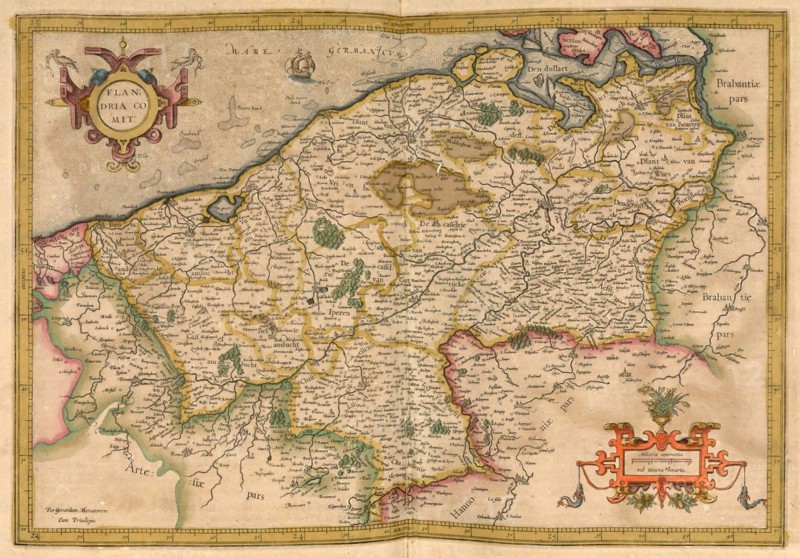 Atlas, map from 1623, Flanders, Belgium, digitally restored reproduction from an engraving by Gerhard Mercator, born as Gheert Cremer, 5 March 1512, 2 December 1594, geographer and cartographer, Europe