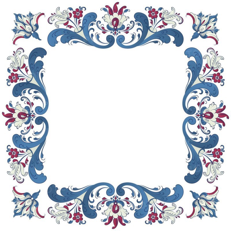 Vector floral frame with traditional Norwegian Rosemaling motif