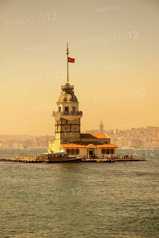 Maidens Tower located in the middle of Bosporus
