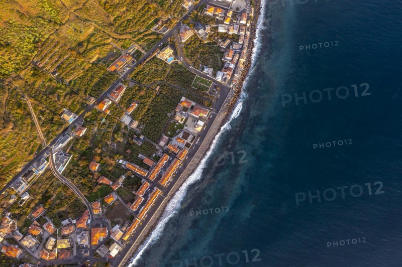 View of the village from above, aerial view, coast and houses, Paul do Mar, Madeira, Portugal, Europe