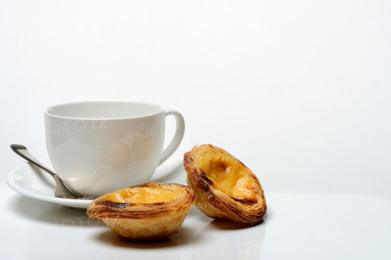 Pastel de Nata, Pasteis de Nata with coffee cup, custard tart, Portuguese speciality