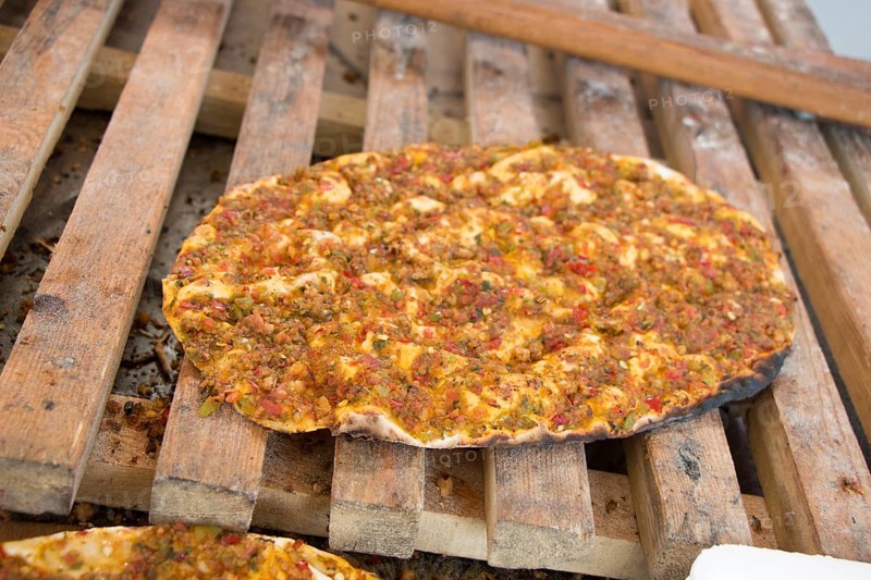 Lahmacun, Turkish pizza pancake with spicy meat filling