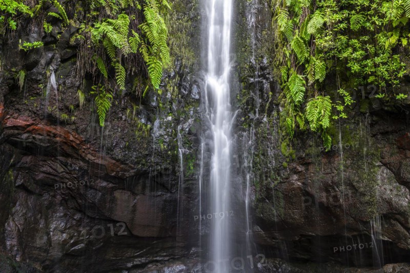 River and waterfall Cascata das 25 Fontes, long exposure, Rabacal, Paul da Serra, Madeira, Portugal, Europe