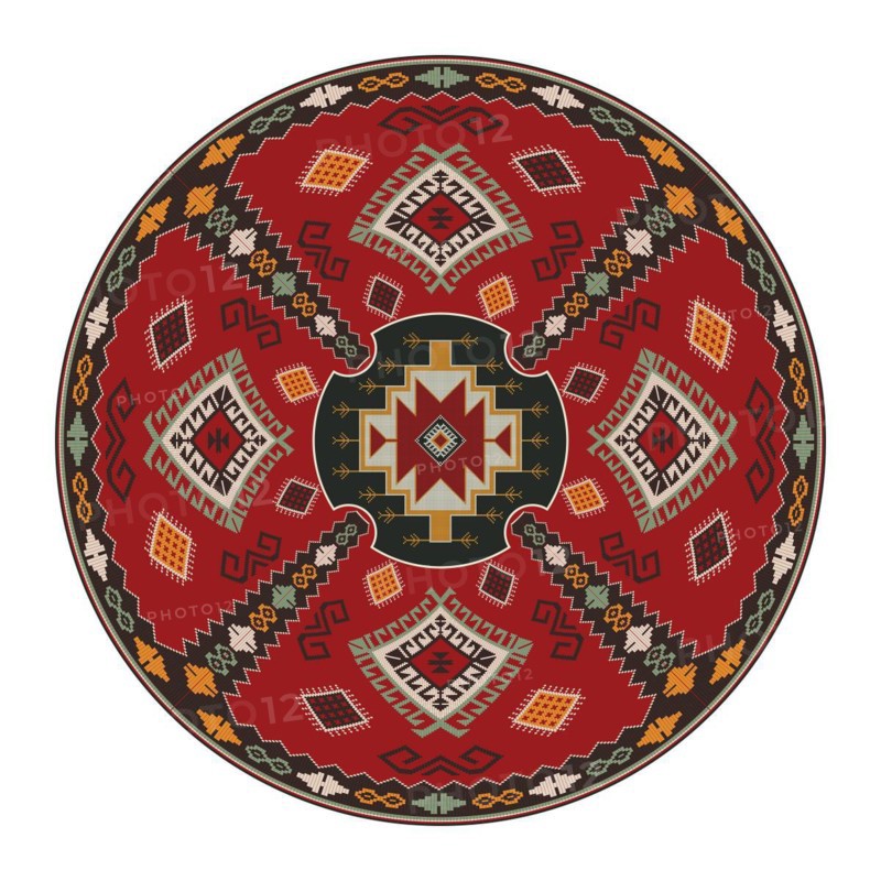 Traditional Kilim round decorative element, vector template