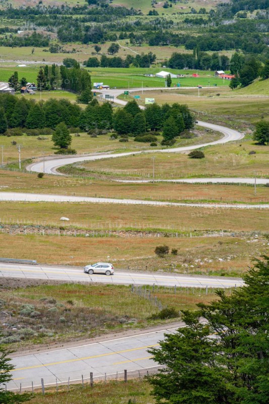 Car on the Carretera Austral, also Panamericana, Cerro Castillo National Park, Aysen, Patagonia, Chile, South America