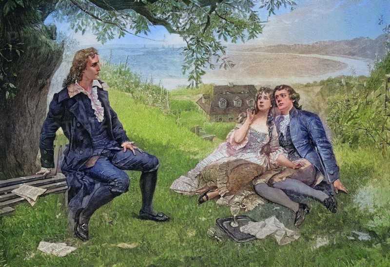 Johann Christoph Friedrich von Schiller was a German poet, philosopher, physician, historian, and playwright, here in Loschwitz, Germany, Historical, digitally restored reproduction of an original from the 19th century, exact date unknown, Europe