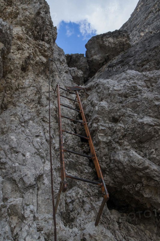 Elements set by man to facilitate the route via ferrata. Dolomites, Italy, Dolomites, Italy, Europe