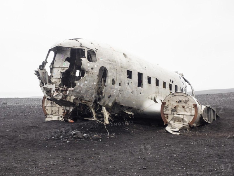 Plane wreckage on the lava beach of Solheimasandur, Iceland, Europe
